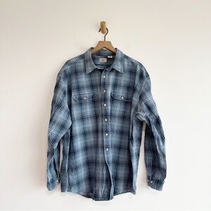 LL Bean Men's XXL Button Up Shirt Long Sleeve Blue Plaid Heavy Cotton Outdoor
